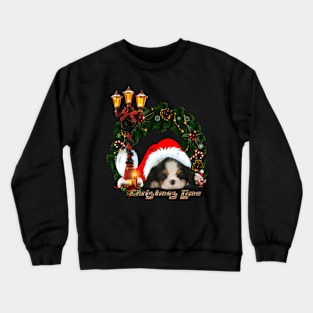 Christmas time cute puppy with bird Crewneck Sweatshirt